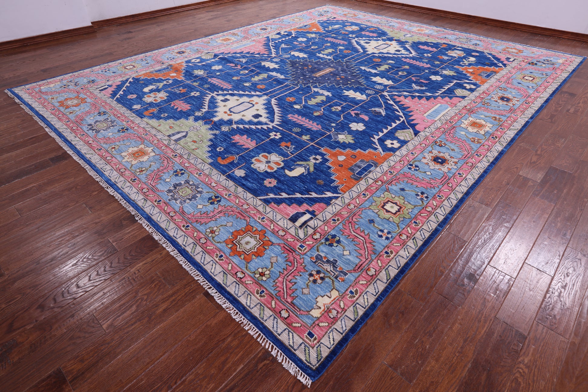 Blue Kazak Handmade Wool Rug - 12' 2" X 15' 3" - Golden Nile