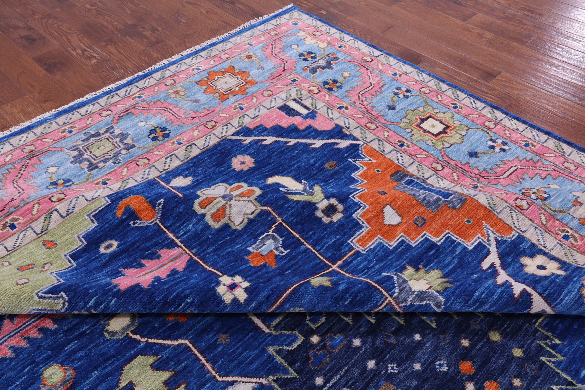 Blue Kazak Handmade Wool Rug - 12' 2" X 15' 3" - Golden Nile