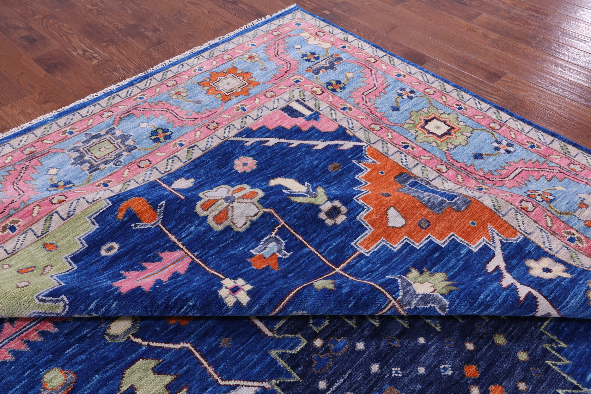 Blue Kazak Handmade Wool Rug - 12' 2" X 15' 3" - Golden Nile