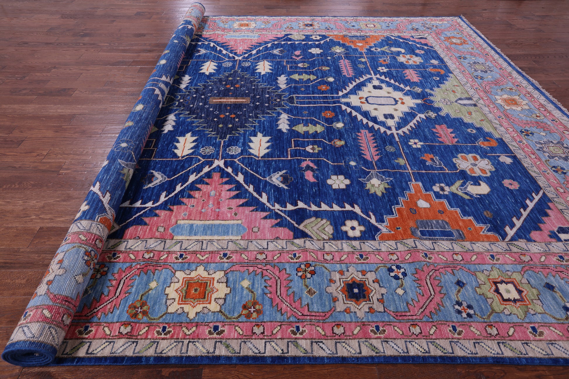 Blue Kazak Handmade Wool Rug - 12' 2" X 15' 3" - Golden Nile
