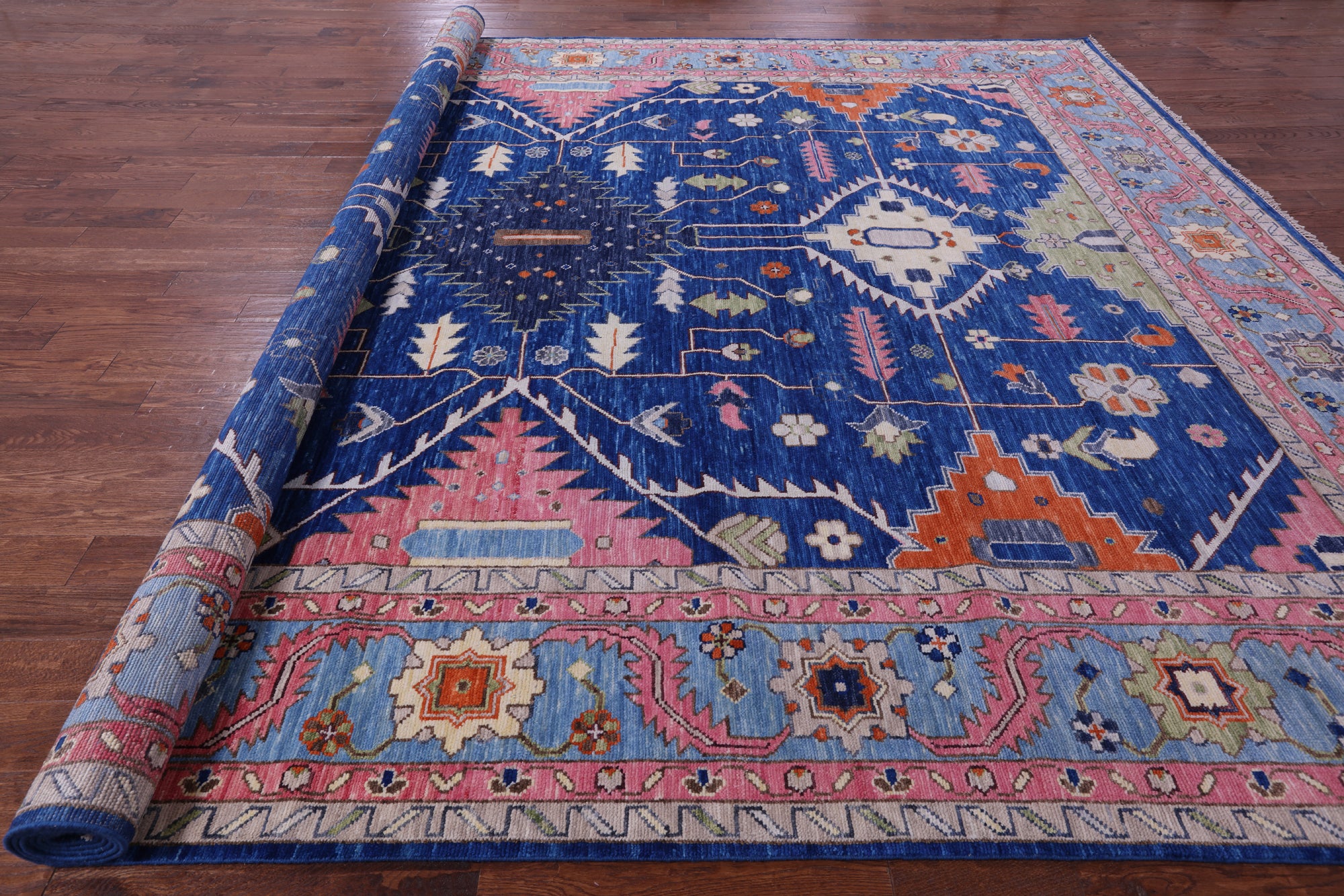 Blue Kazak Handmade Wool Rug - 12' 2" X 15' 3" - Golden Nile