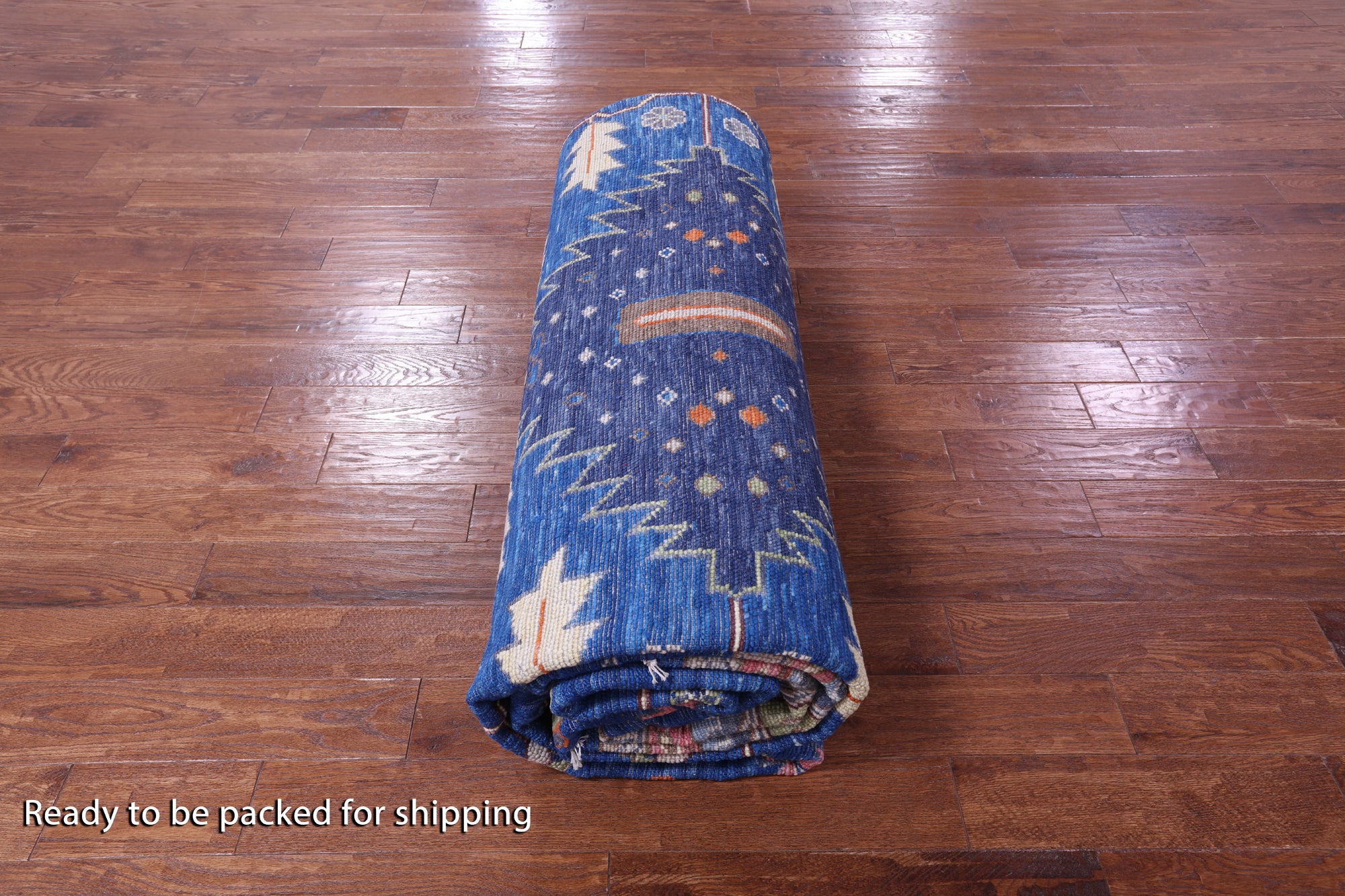 Blue Kazak Handmade Wool Rug - 12' 2" X 15' 3" - Golden Nile