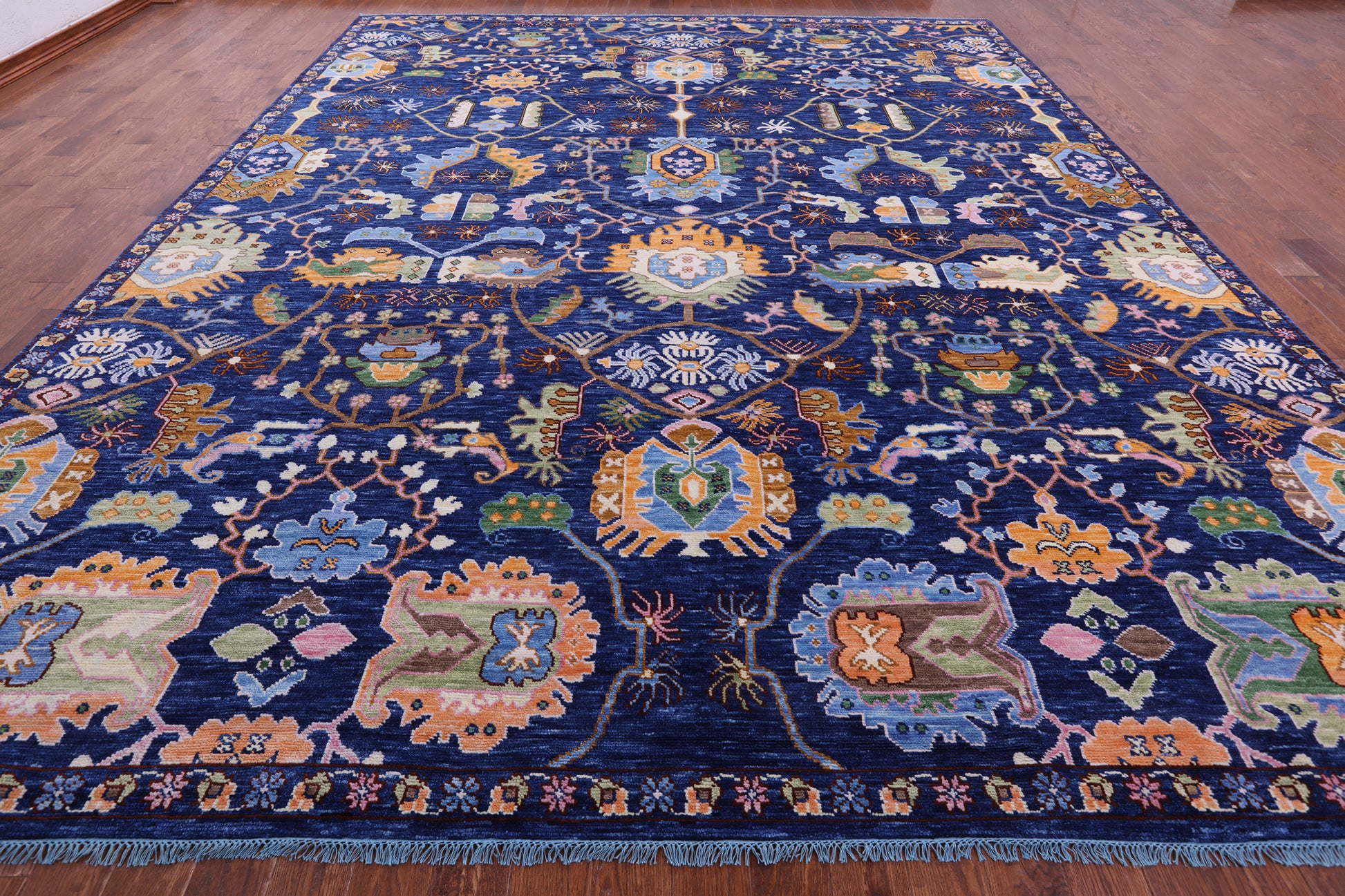Blue Persian Fine Serapi Hand Knotted Wool Rug - 12' 4" X 15' 4" - Golden Nile