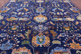 Blue Persian Fine Serapi Hand Knotted Wool Rug - 12' 4" X 15' 4" - Golden Nile