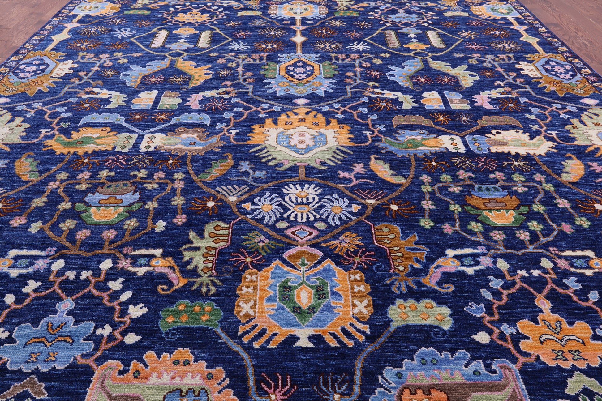 Blue Persian Fine Serapi Hand Knotted Wool Rug - 12' 4" X 15' 4" - Golden Nile