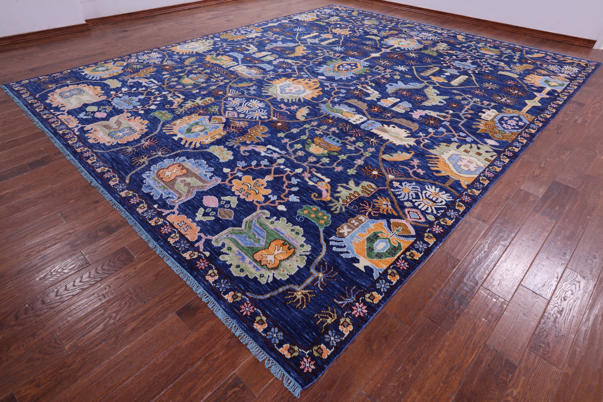 Blue Persian Fine Serapi Hand Knotted Wool Rug - 12' 4" X 15' 4" - Golden Nile