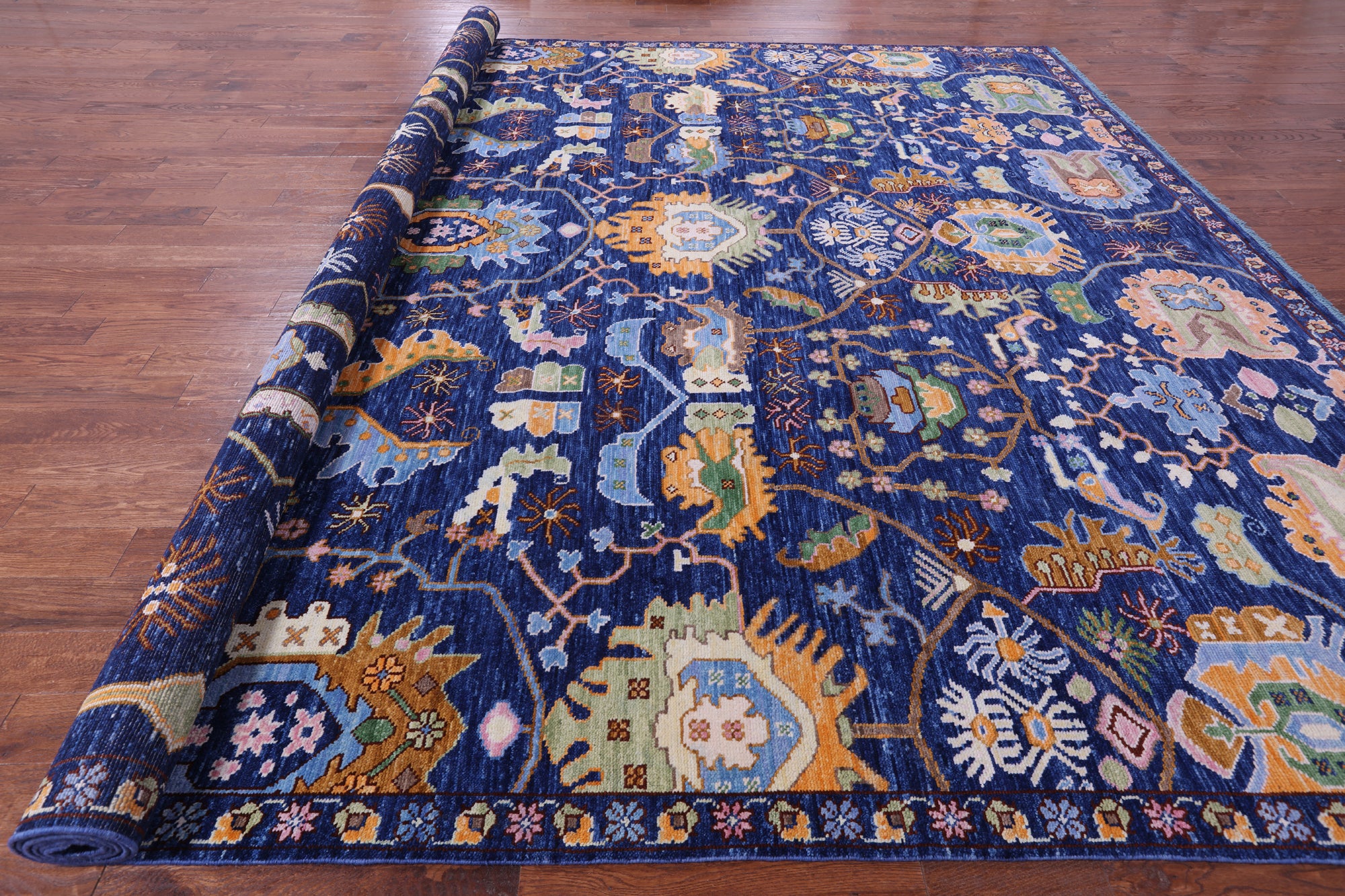 Blue Persian Fine Serapi Hand Knotted Wool Rug - 12' 4" X 15' 4" - Golden Nile