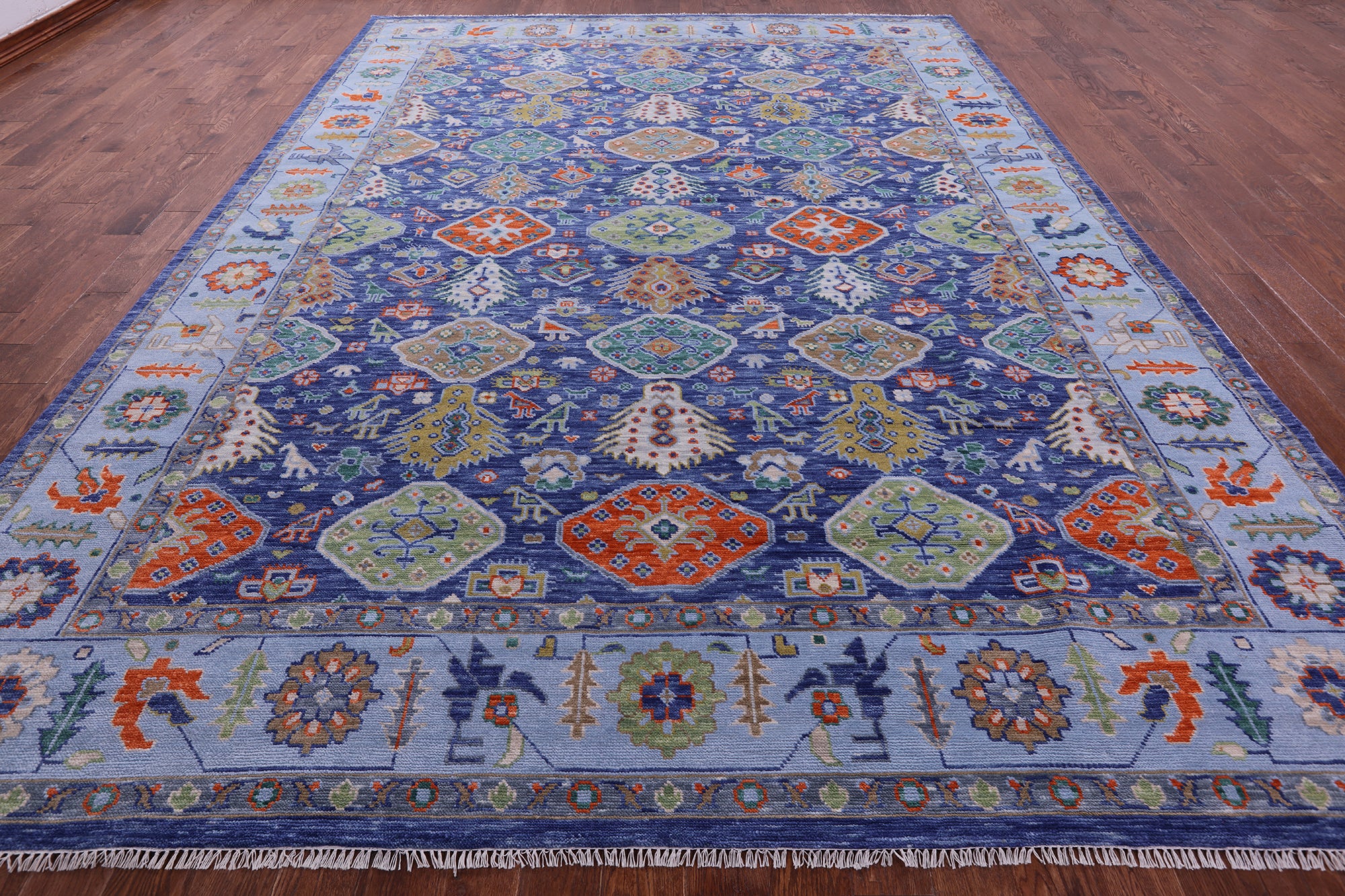 Blue Turkish Oushak Hand Knotted Wool Rug - 10' 3" X 14' 0" - Golden Nile