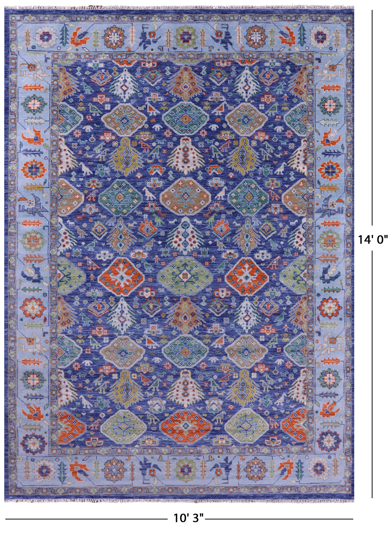 Blue Turkish Oushak Hand Knotted Wool Rug - 10' 3" X 14' 0" - Golden Nile