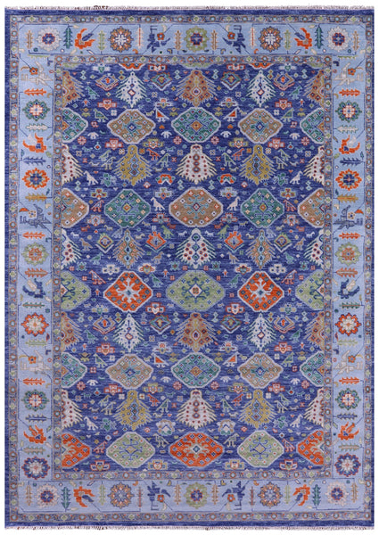 Blue Turkish Oushak Hand Knotted Wool Rug - 10' 3" X 14' 0" - Golden Nile