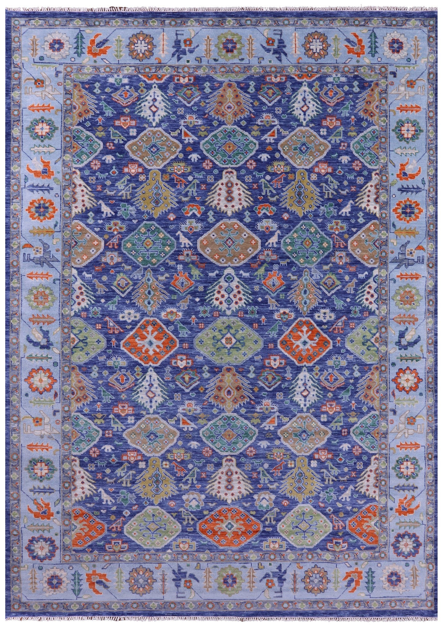 Blue Turkish Oushak Hand Knotted Wool Rug - 10' 3" X 14' 0" - Golden Nile