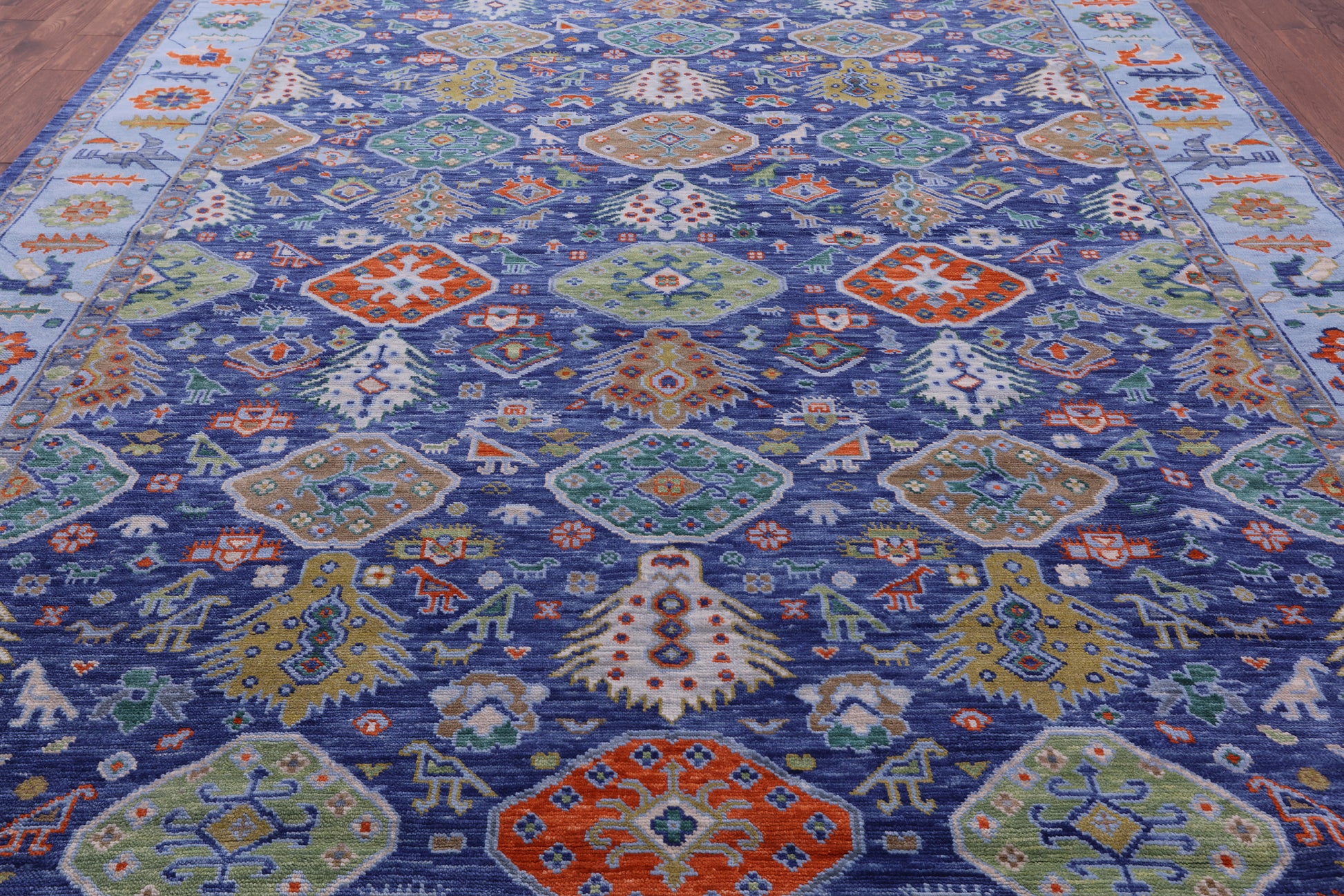Blue Turkish Oushak Hand Knotted Wool Rug - 10' 3" X 14' 0" - Golden Nile