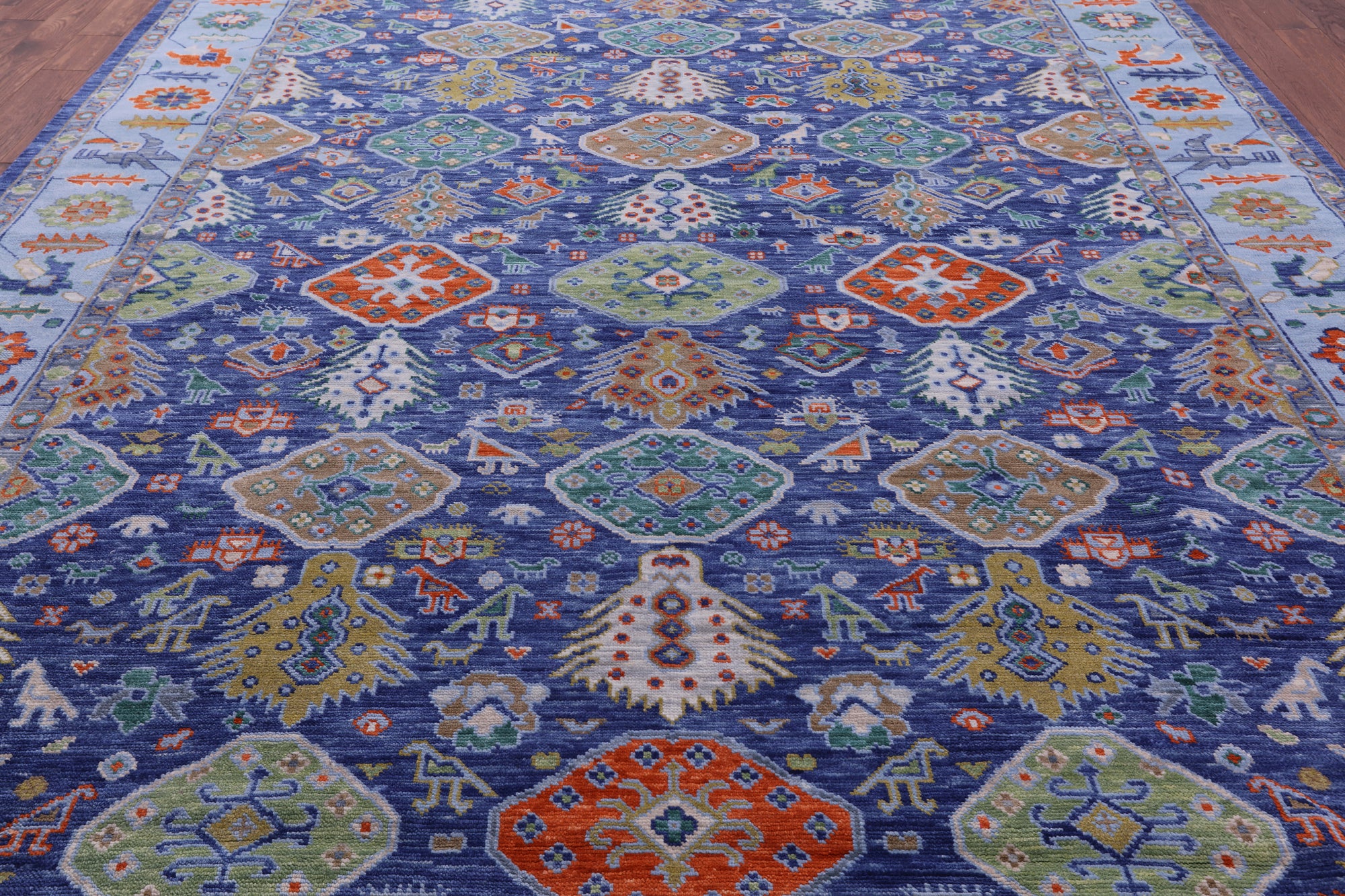 Blue Turkish Oushak Hand Knotted Wool Rug - 10' 3" X 14' 0" - Golden Nile