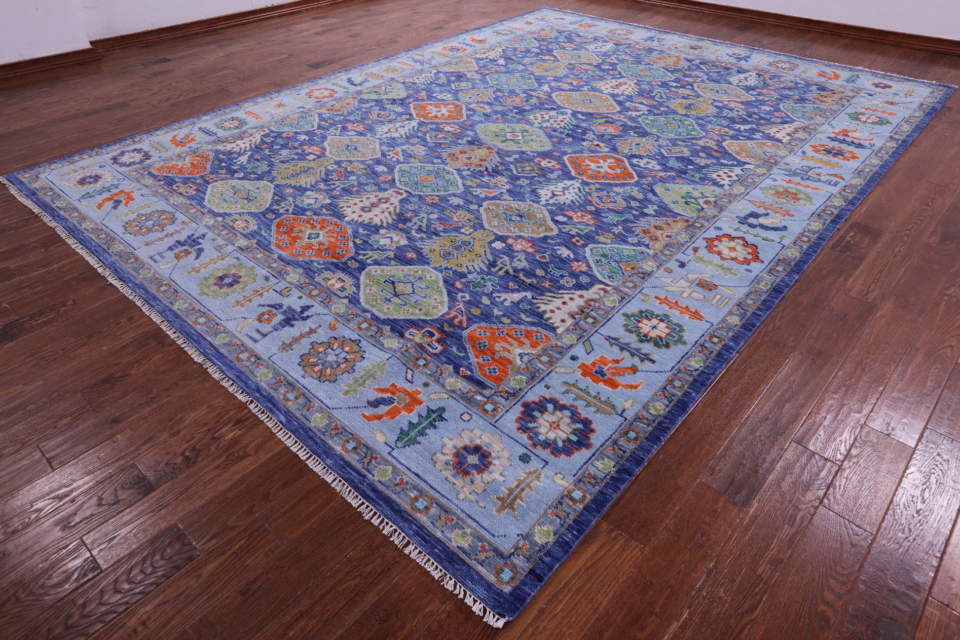Blue Turkish Oushak Hand Knotted Wool Rug - 10' 3" X 14' 0" - Golden Nile