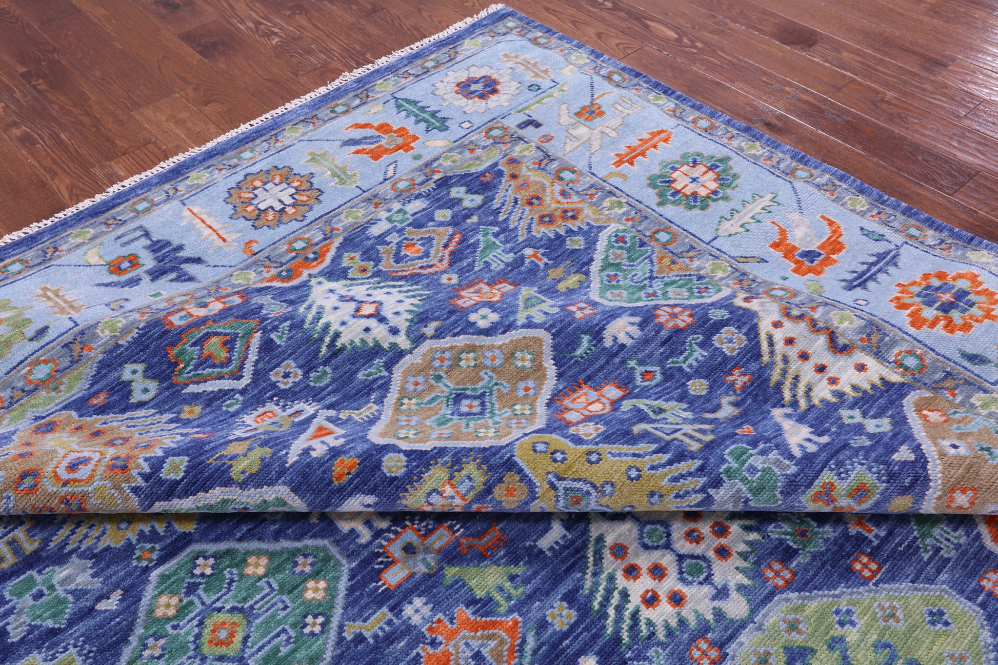 Blue Turkish Oushak Hand Knotted Wool Rug - 10' 3" X 14' 0" - Golden Nile