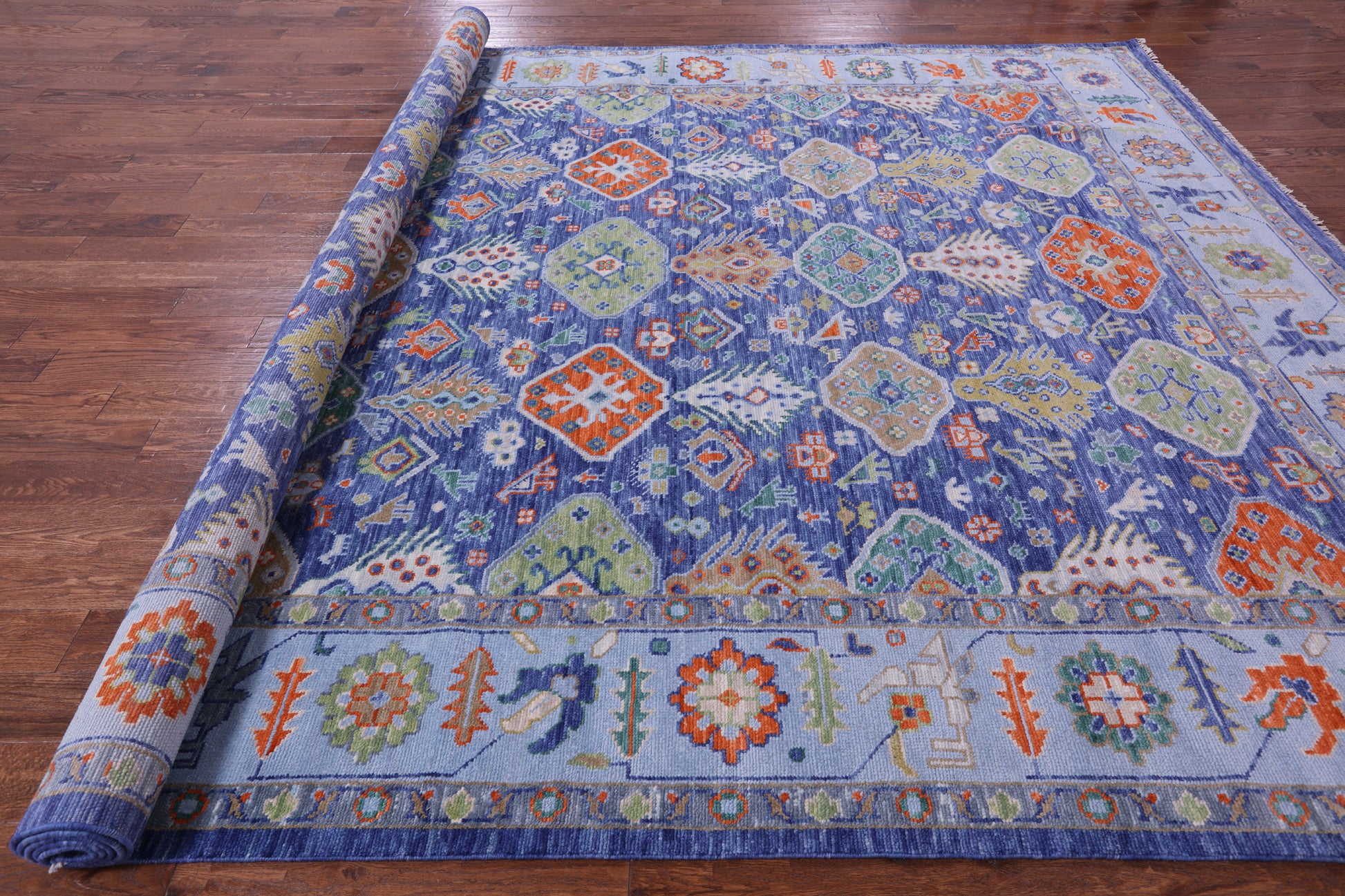 Blue Turkish Oushak Hand Knotted Wool Rug - 10' 3" X 14' 0" - Golden Nile