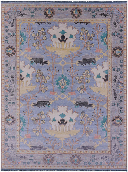 Blue Turkish Oushak Hand Knotted Wool Rug - 9' 3" X 12' 2" - Golden Nile