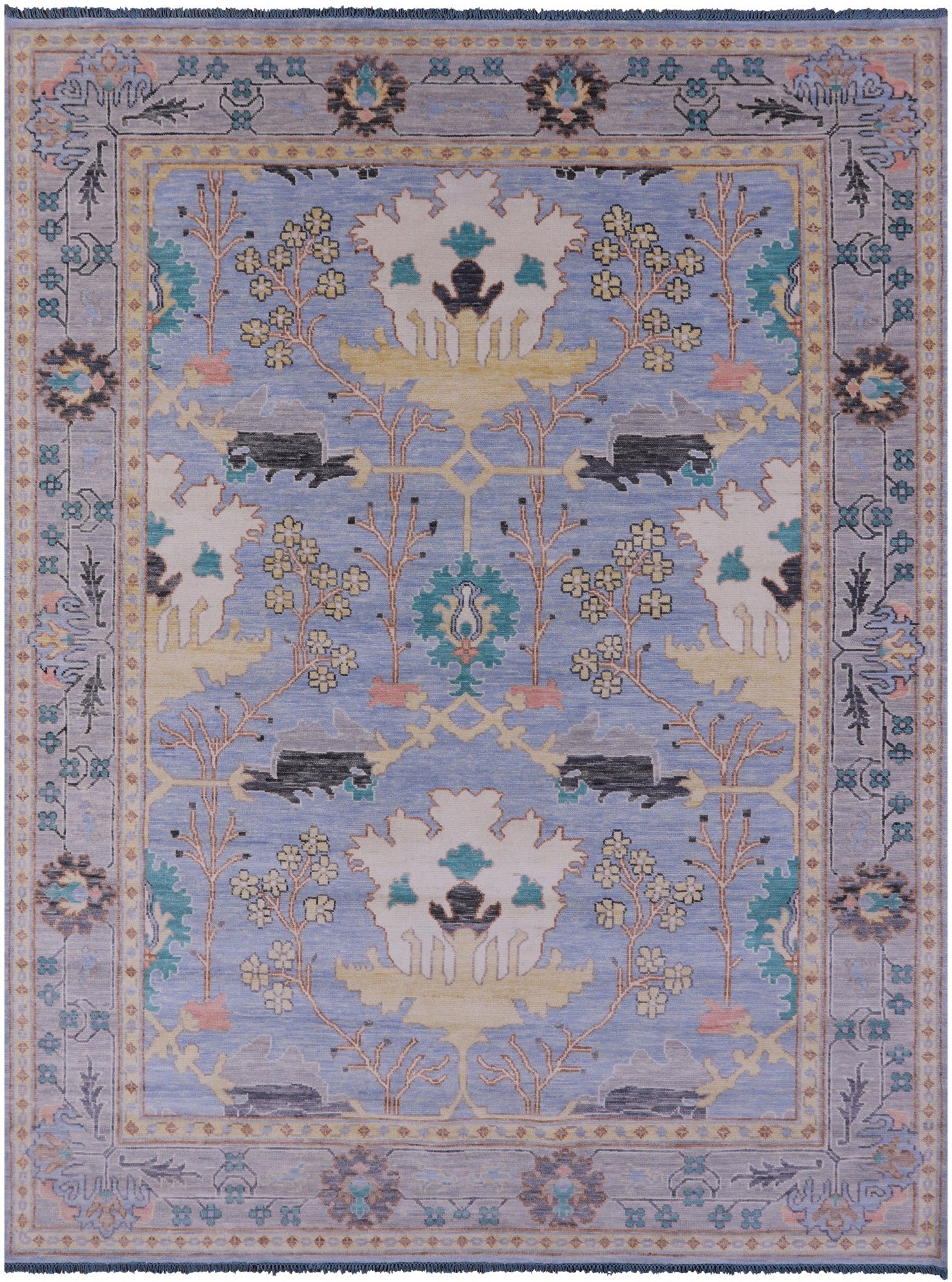 Blue Turkish Oushak Hand Knotted Wool Rug - 9' 3" X 12' 2" - Golden Nile
