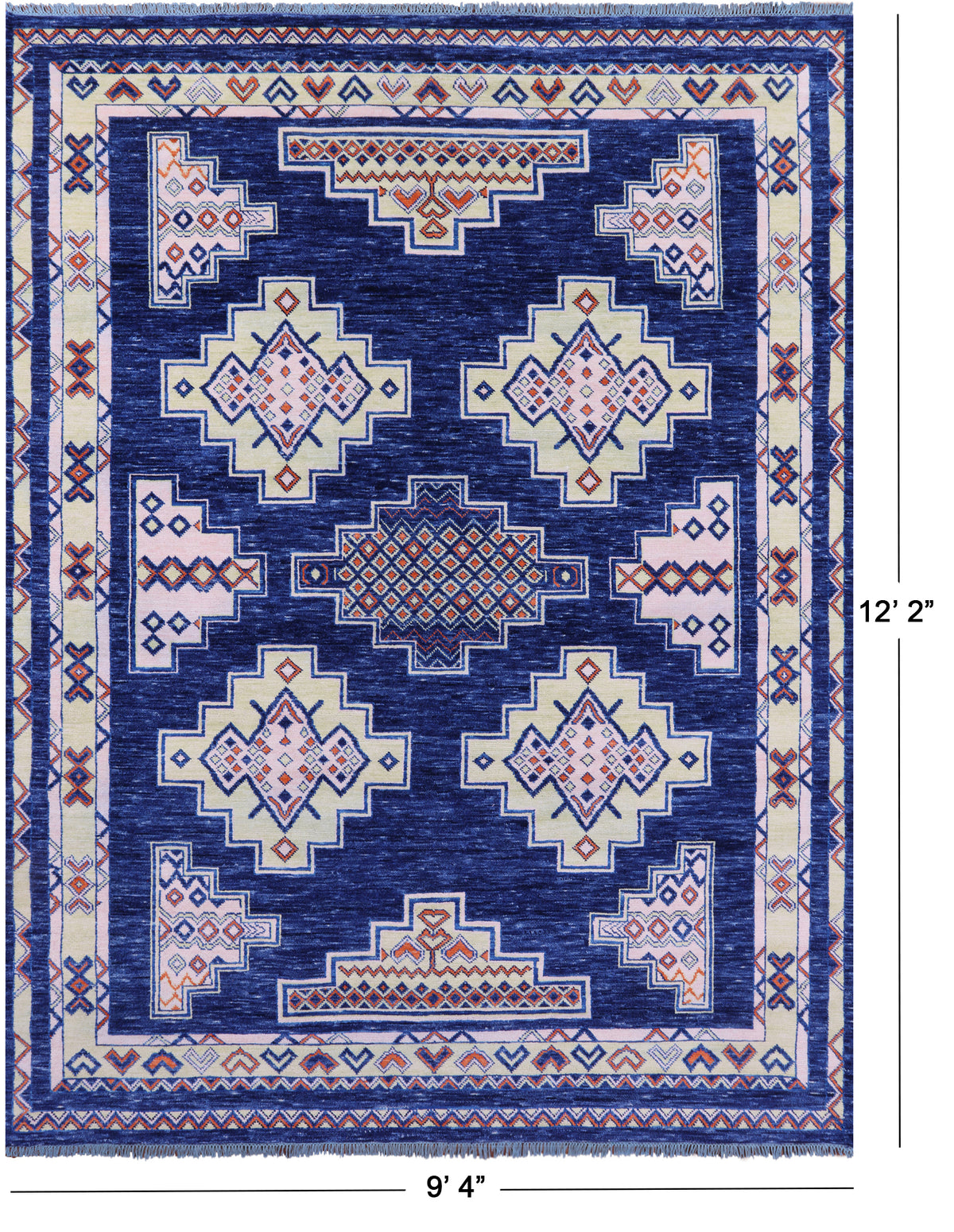 Blue Southwest Navajo Design Gabbeh Hand Knotted Wool Rug - 9' 4" X 12' 2" - Golden Nile