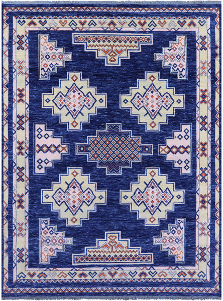 Blue Southwest Navajo Design Gabbeh Hand Knotted Wool Rug - 9' 4" X 12' 2" - Golden Nile