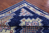 Blue Southwest Navajo Design Gabbeh Hand Knotted Wool Rug - 9' 4" X 12' 2" - Golden Nile