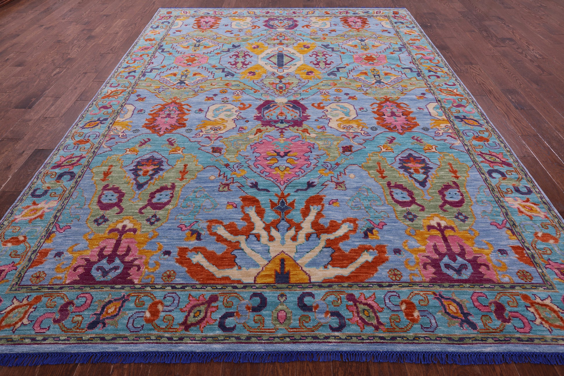 Blue Persian Fine Serapi Hand Knotted Wool Rug - 8' 11" X 12' 2" - Golden Nile