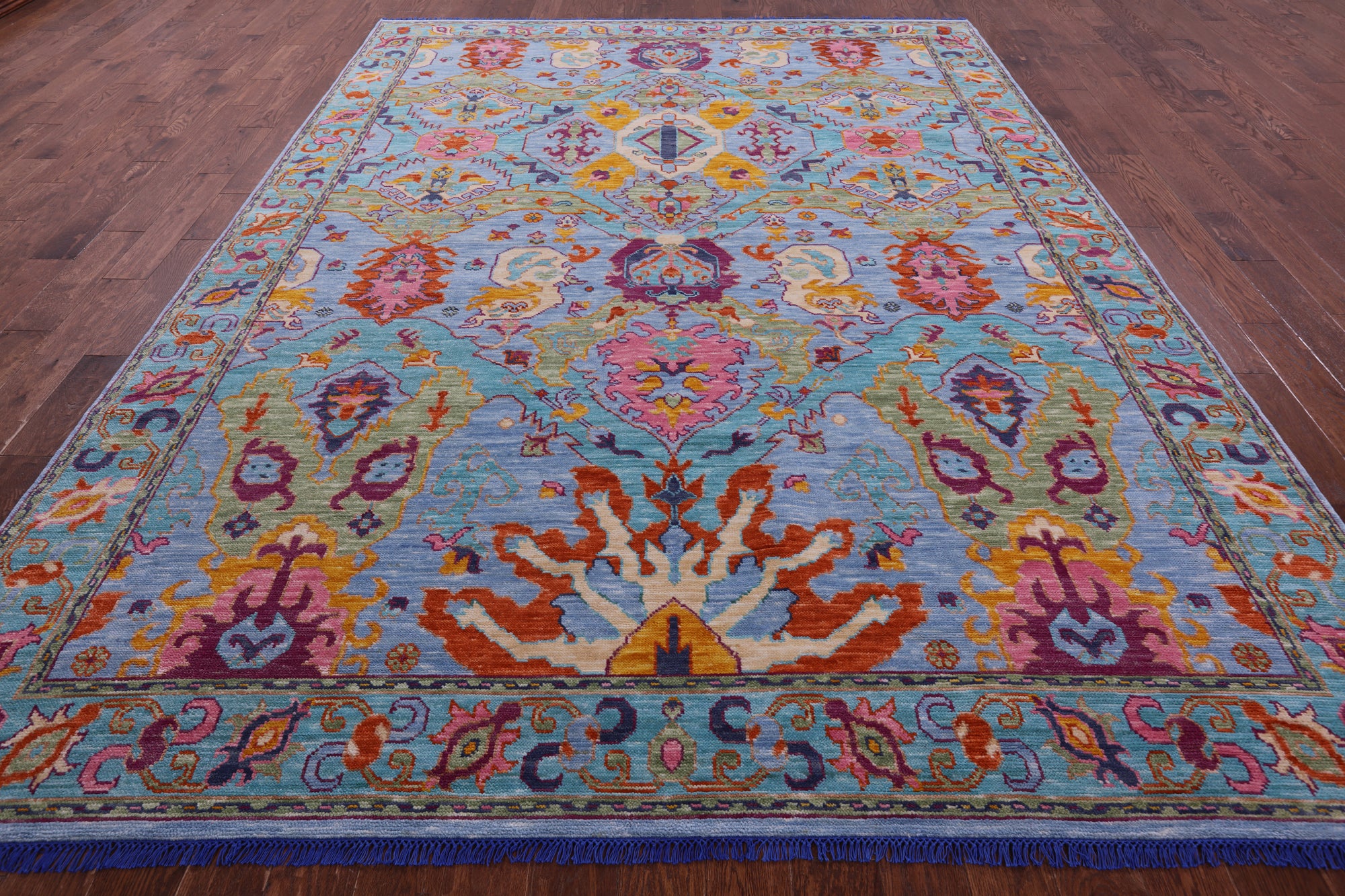 Blue Persian Fine Serapi Hand Knotted Wool Rug - 8' 11" X 12' 2" - Golden Nile