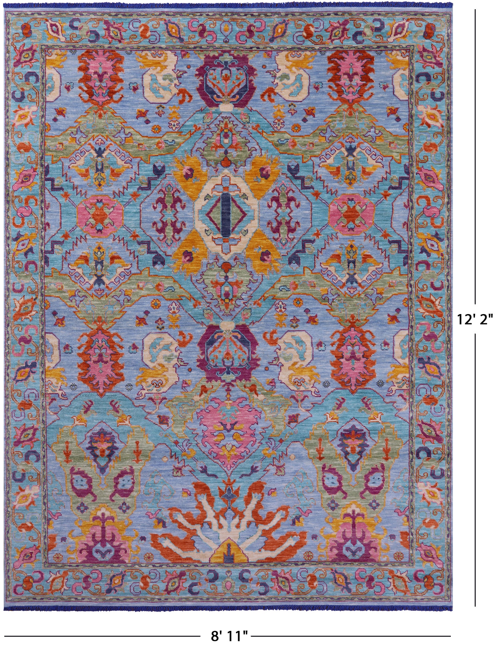 Blue Persian Fine Serapi Hand Knotted Wool Rug - 8' 11" X 12' 2" - Golden Nile