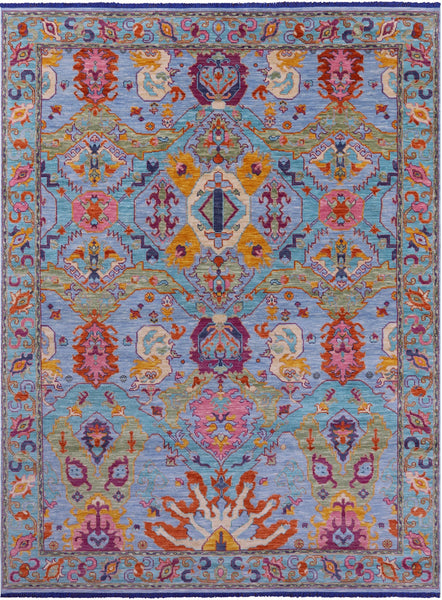 Blue Persian Fine Serapi Hand Knotted Wool Rug - 8' 11" X 12' 2" - Golden Nile