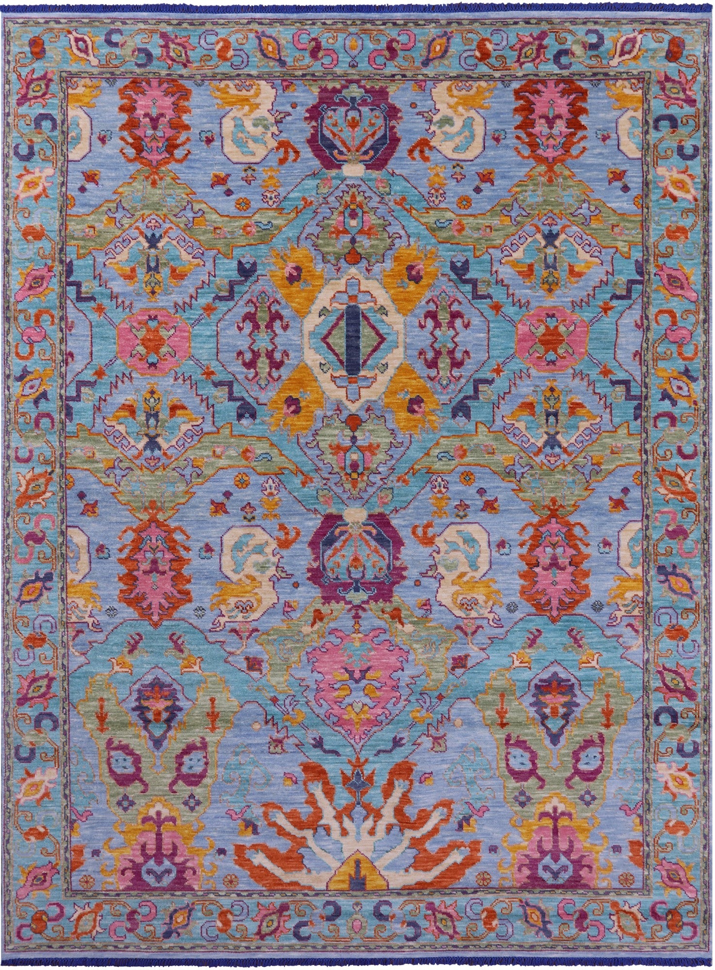 Blue Persian Fine Serapi Hand Knotted Wool Rug - 8' 11" X 12' 2" - Golden Nile