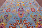 Blue Persian Fine Serapi Hand Knotted Wool Rug - 8' 11" X 12' 2" - Golden Nile