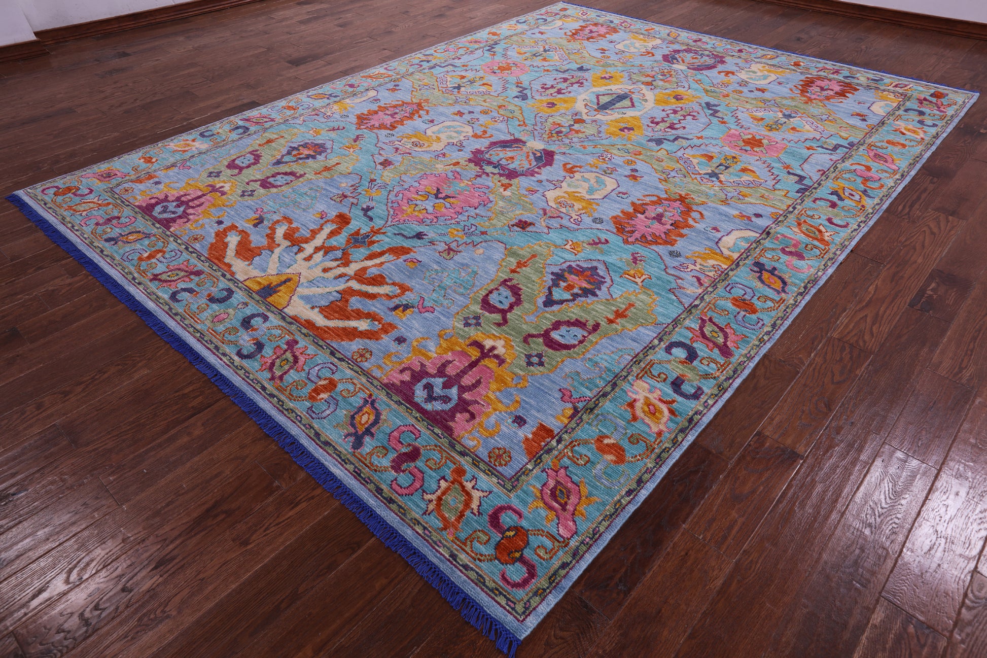 Blue Persian Fine Serapi Hand Knotted Wool Rug - 8' 11" X 12' 2" - Golden Nile