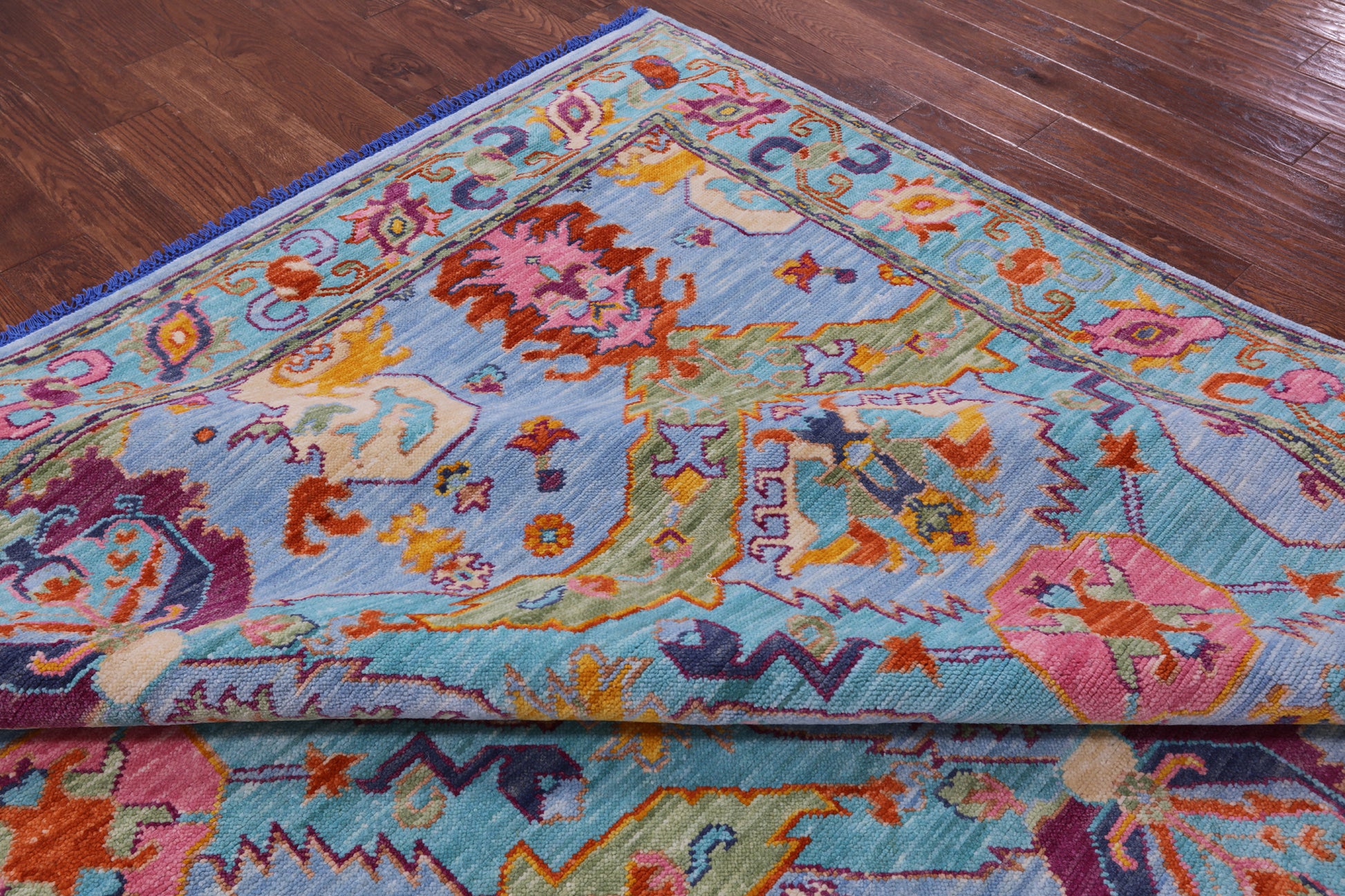 Blue Persian Fine Serapi Hand Knotted Wool Rug - 8' 11" X 12' 2" - Golden Nile