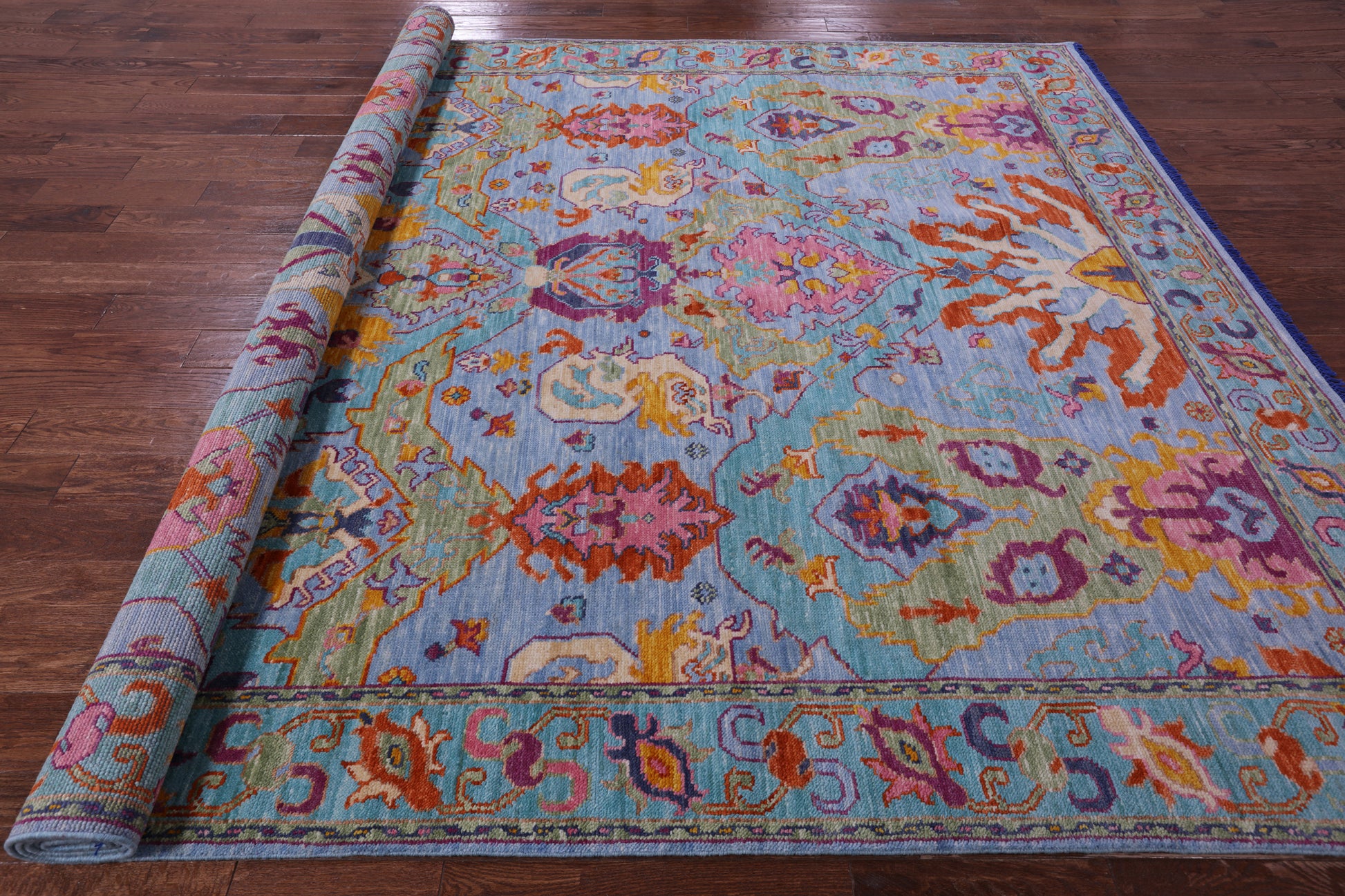 Blue Persian Fine Serapi Hand Knotted Wool Rug - 8' 11" X 12' 2" - Golden Nile