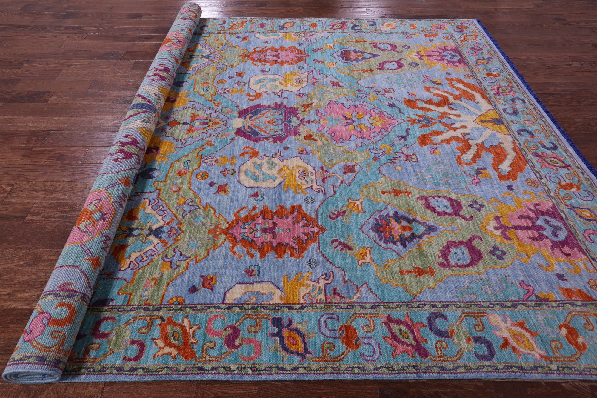 Blue Persian Fine Serapi Hand Knotted Wool Rug - 8' 11" X 12' 2" - Golden Nile