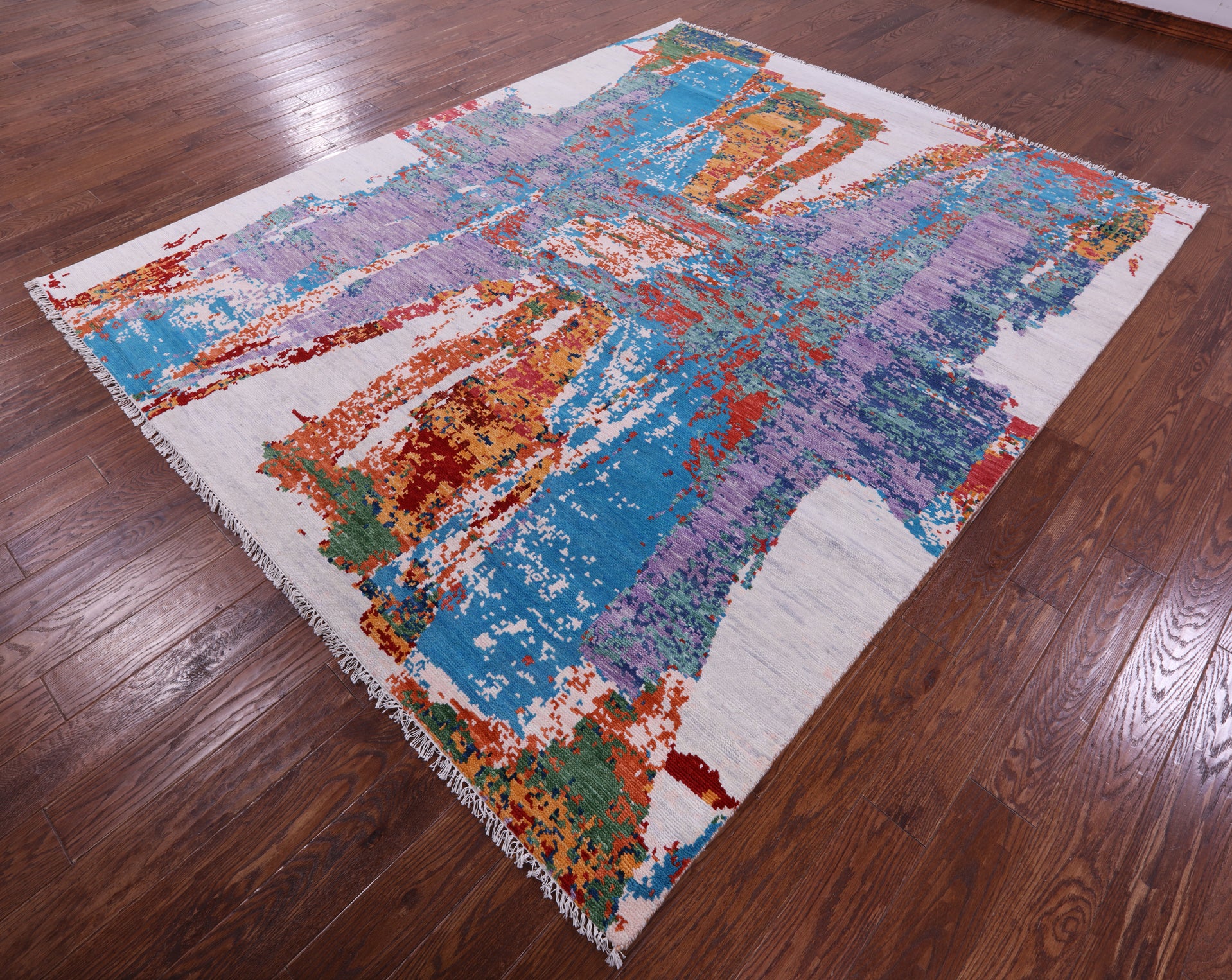 Abstract Contemporary Hand Knotted Wool Rug - 8' 1" X 10' 0" - Golden Nile