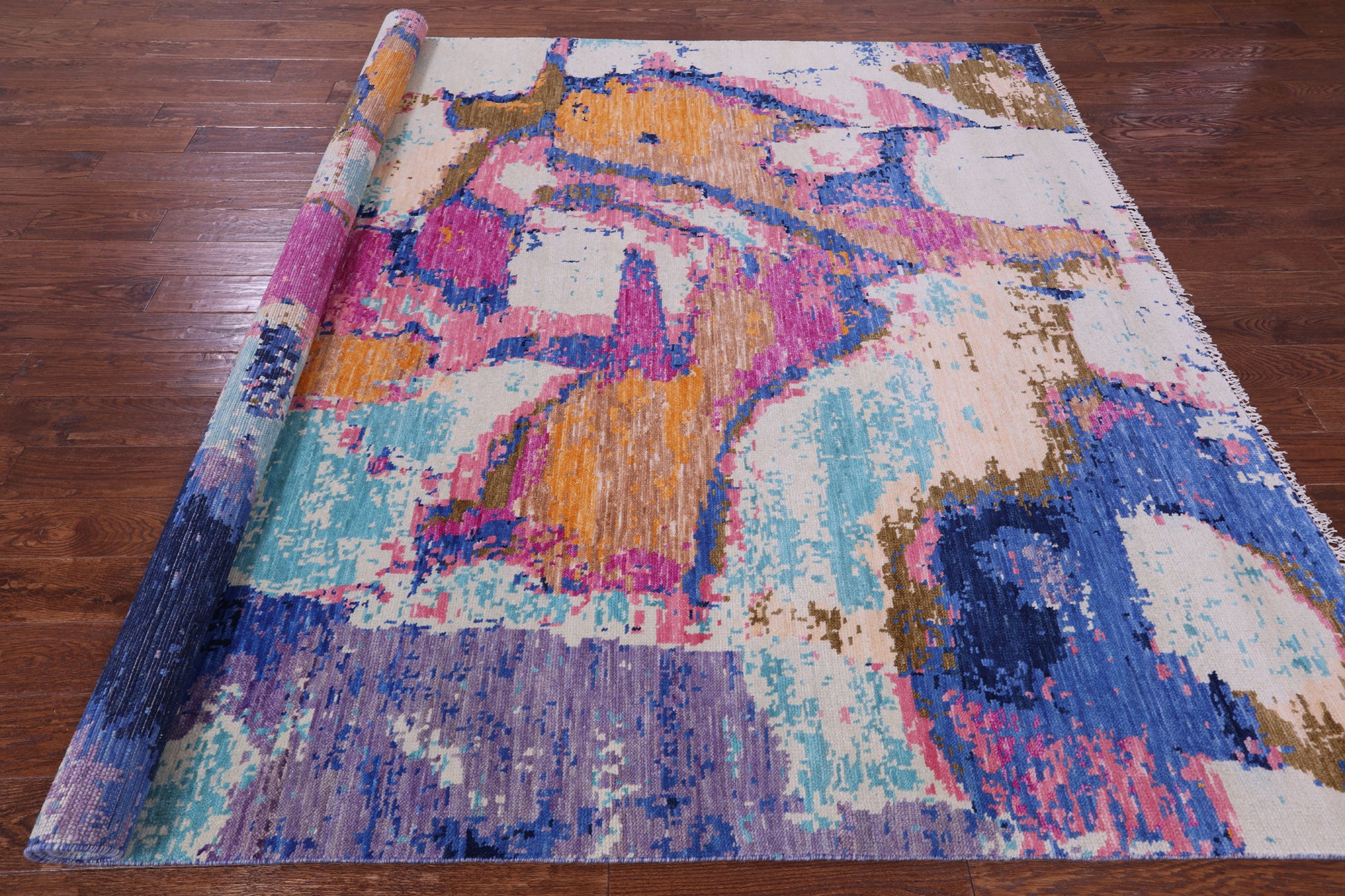 Abstract Contemporary Hand Knotted Wool Rug - 8' 0" X 9' 10" - Golden Nile