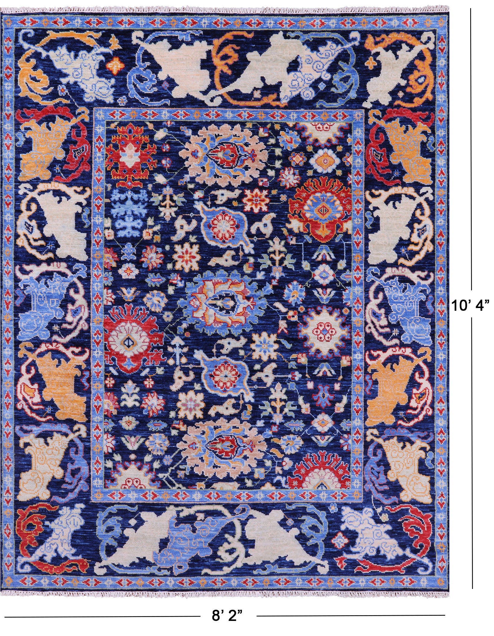 Blue Turkish Oushak Hand Knotted Wool Rug - 8' 2" X 10' 4" - Golden Nile