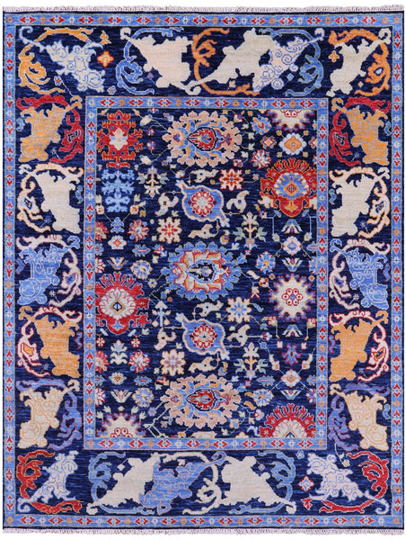 Blue Turkish Oushak Hand Knotted Wool Rug - 8' 2" X 10' 4" - Golden Nile
