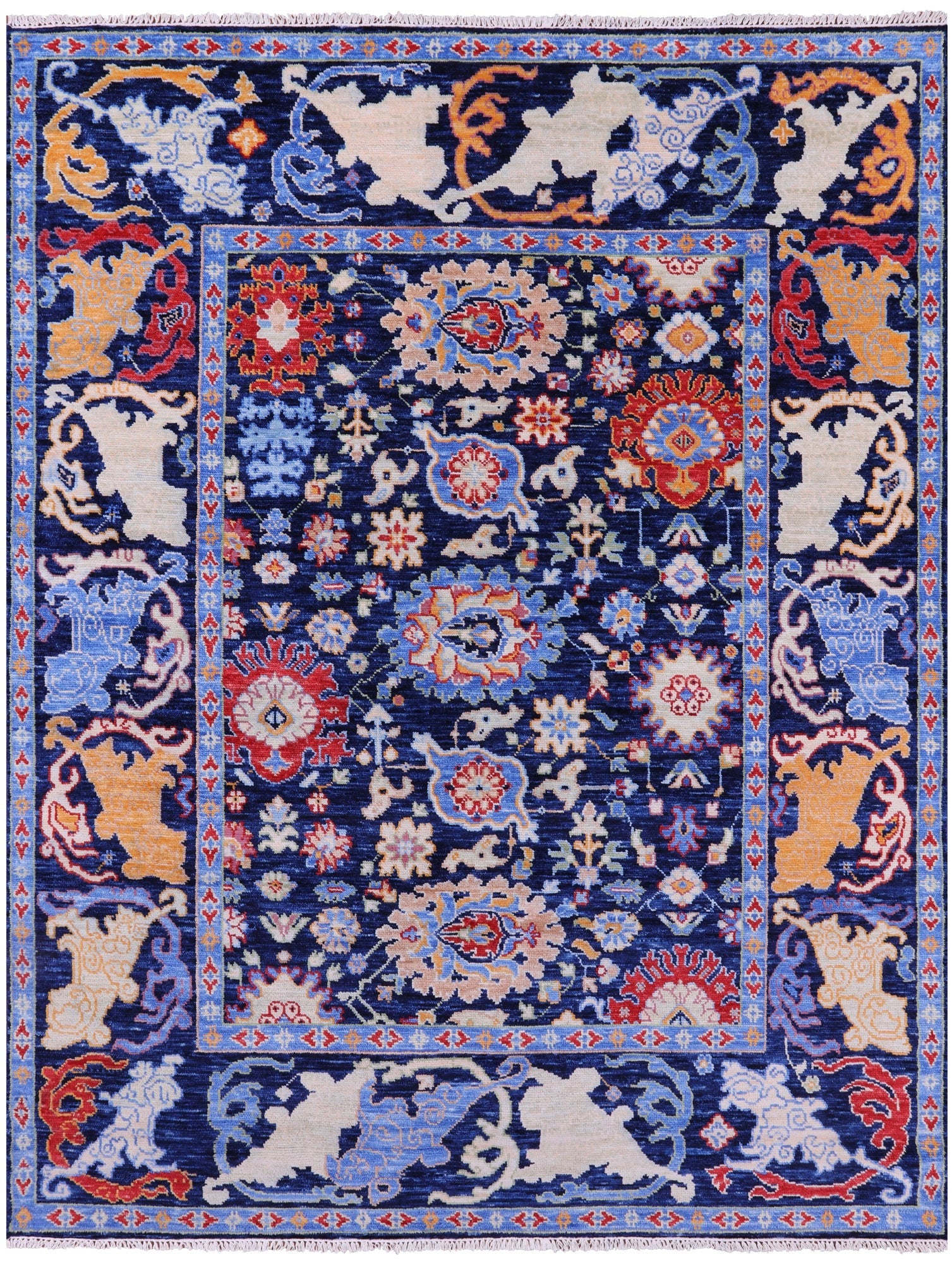Blue Turkish Oushak Hand Knotted Wool Rug - 8' 2" X 10' 4" - Golden Nile