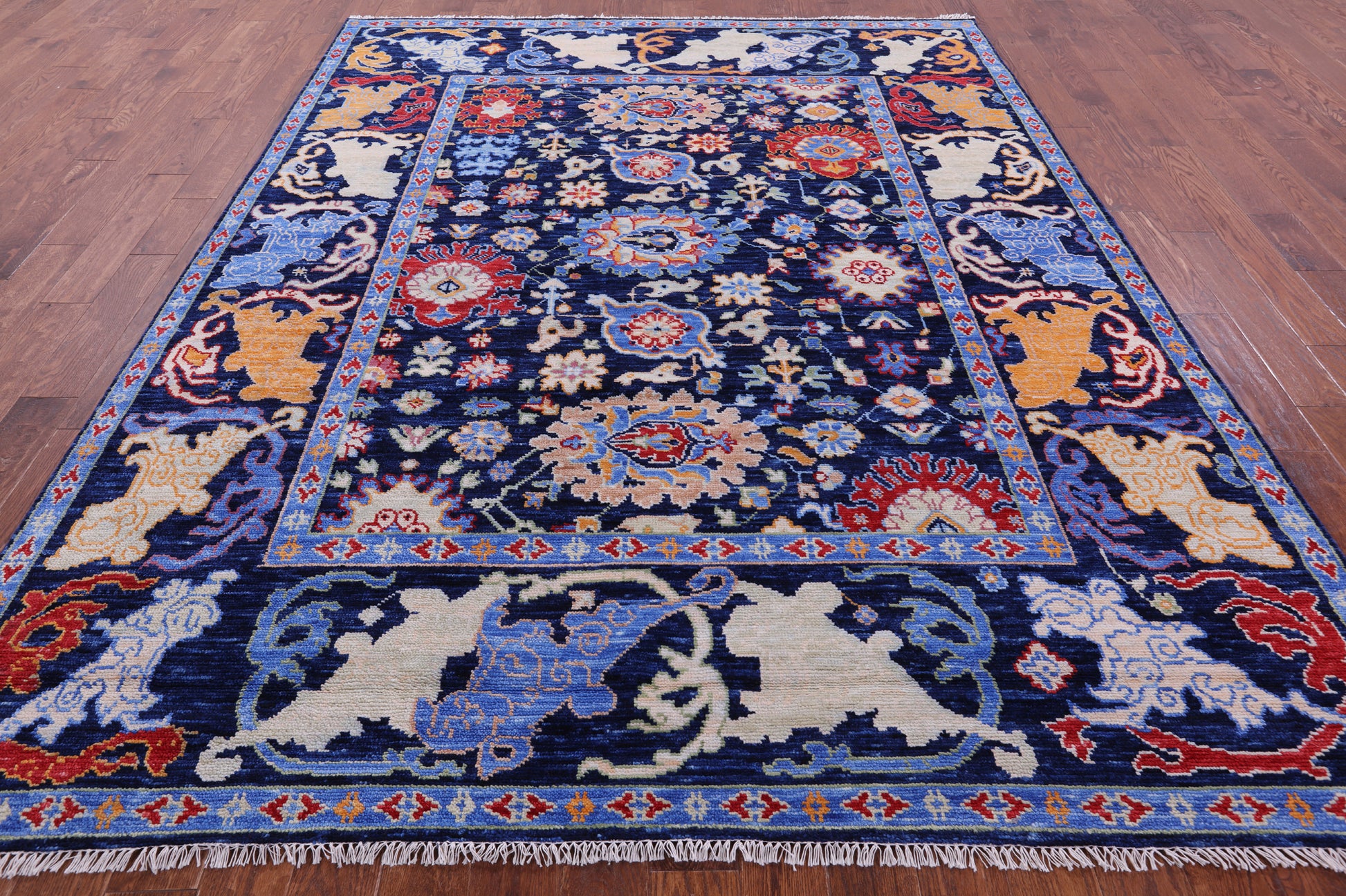 Blue Turkish Oushak Hand Knotted Wool Rug - 8' 2" X 10' 4" - Golden Nile