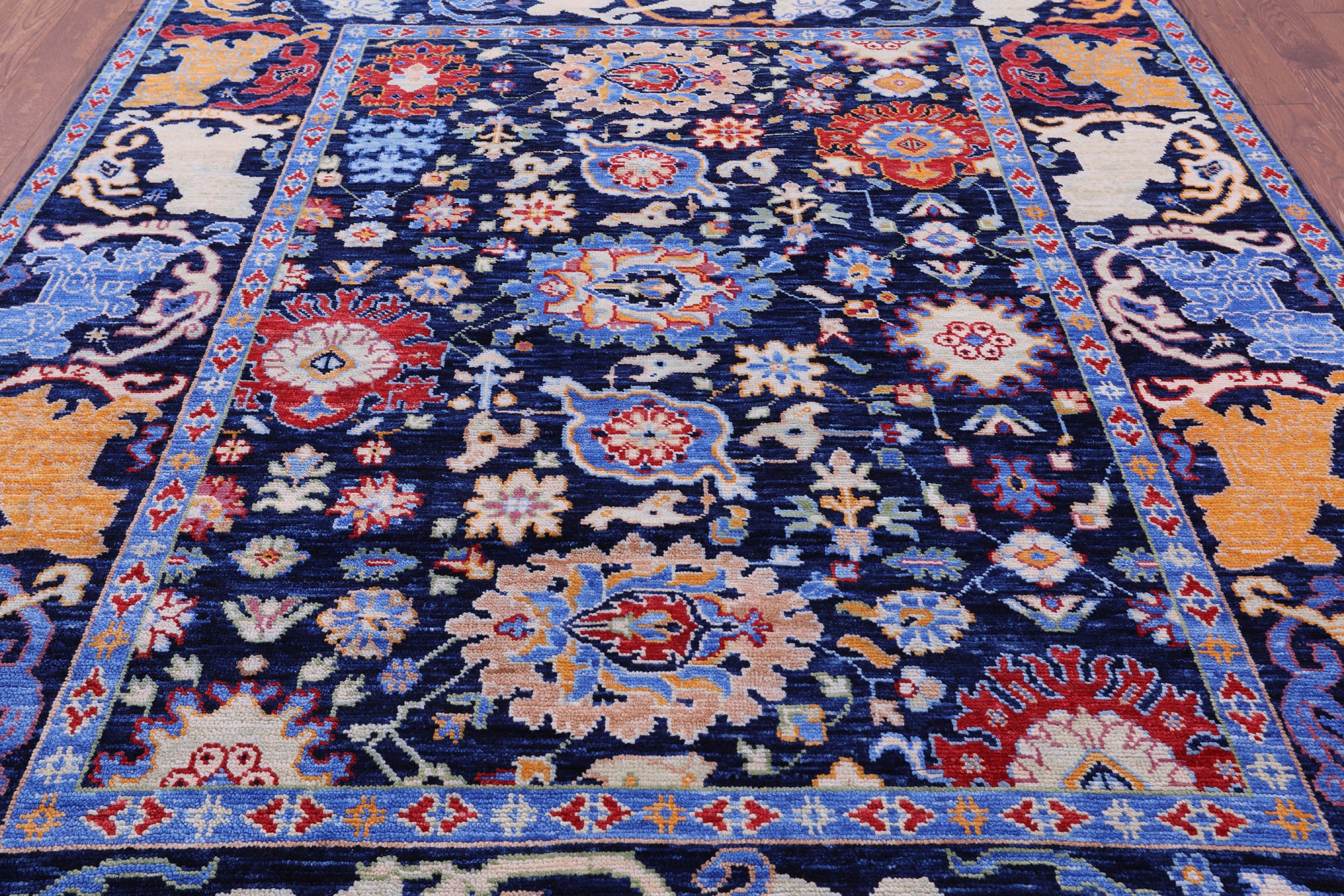 Blue Turkish Oushak Hand Knotted Wool Rug - 8' 2" X 10' 4" - Golden Nile