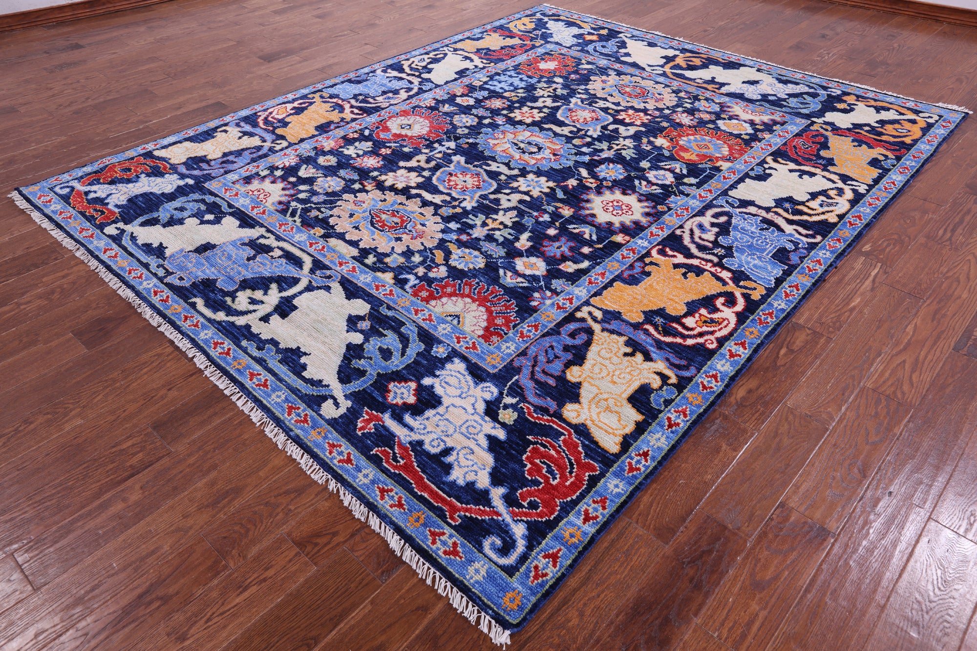 Blue Turkish Oushak Hand Knotted Wool Rug - 8' 2" X 10' 4" - Golden Nile