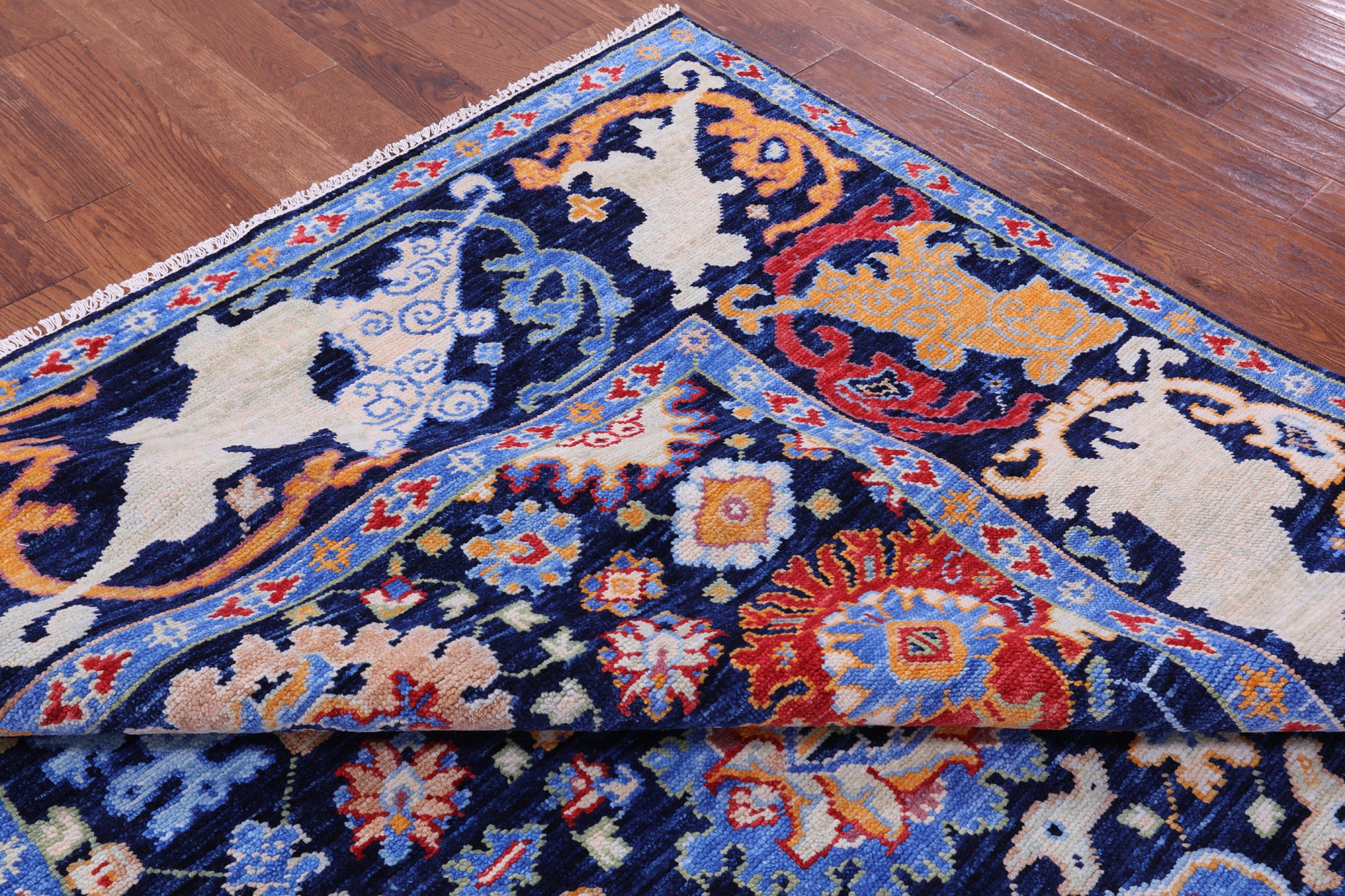 Blue Turkish Oushak Hand Knotted Wool Rug - 8' 2" X 10' 4" - Golden Nile