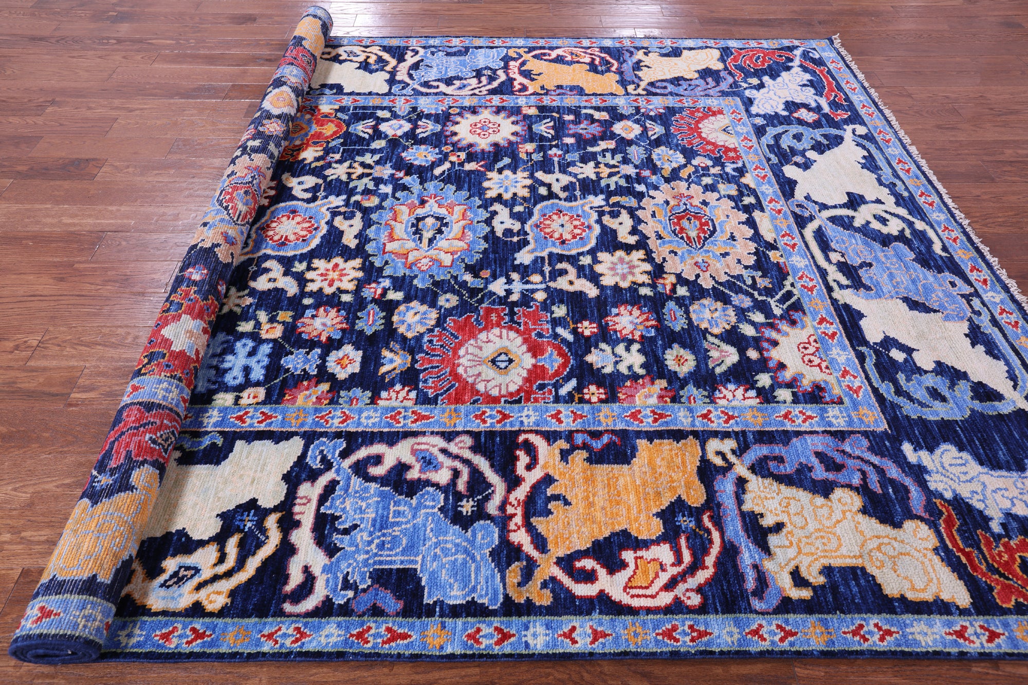Blue Turkish Oushak Hand Knotted Wool Rug - 8' 2" X 10' 4" - Golden Nile