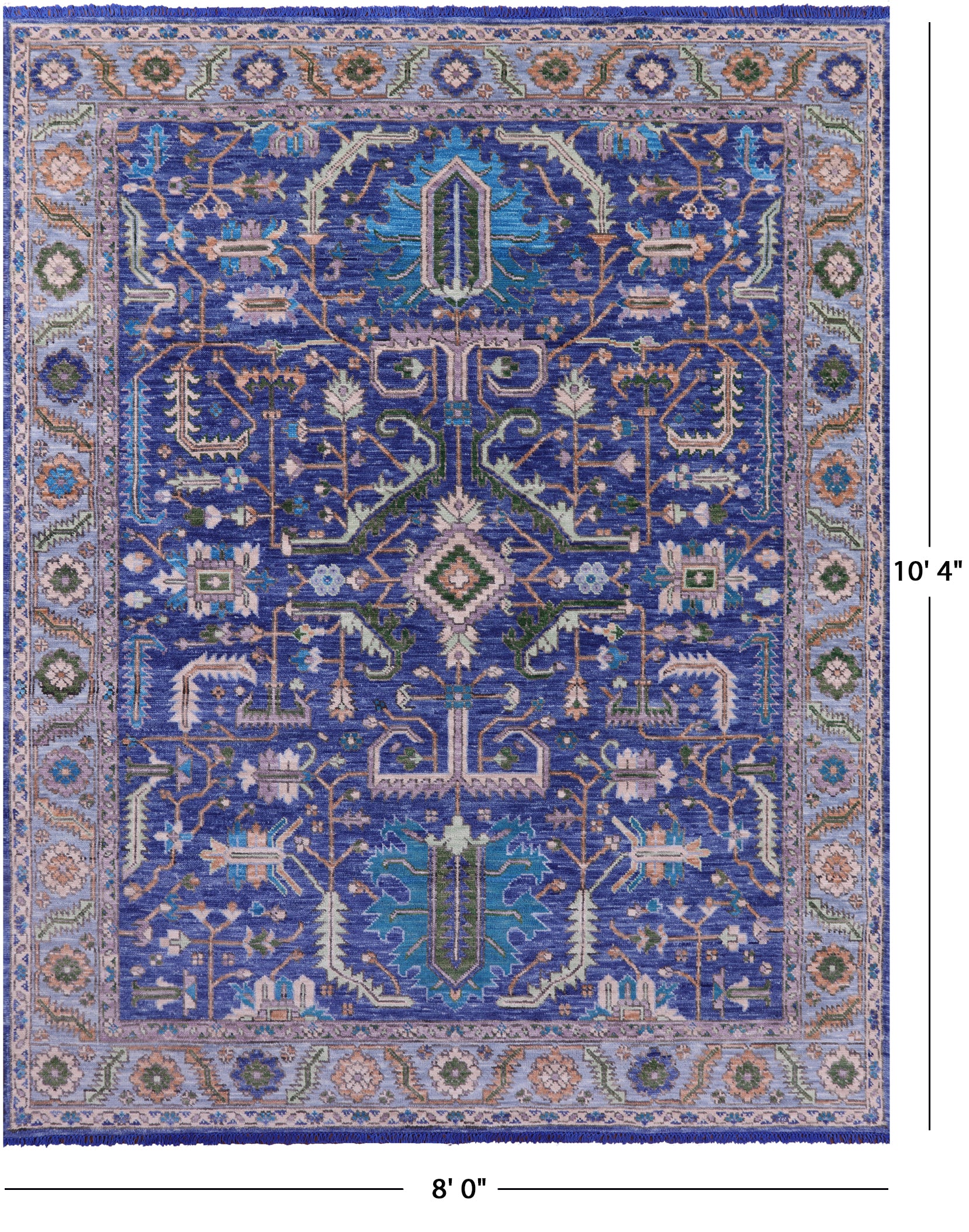 Blue Persian Fine Serapi Hand Knotted Wool Rug - 8' 0" X 10' 4" - Golden Nile