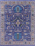 Blue Persian Fine Serapi Hand Knotted Wool Rug - 8' 0" X 10' 4" - Golden Nile