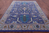Blue Persian Fine Serapi Hand Knotted Wool Rug - 8' 0" X 10' 4" - Golden Nile