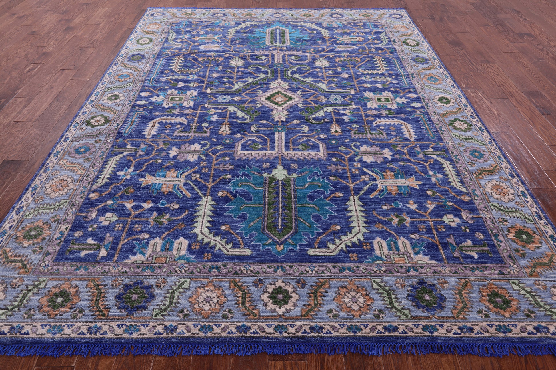 Blue Persian Fine Serapi Hand Knotted Wool Rug - 8' 0" X 10' 4" - Golden Nile