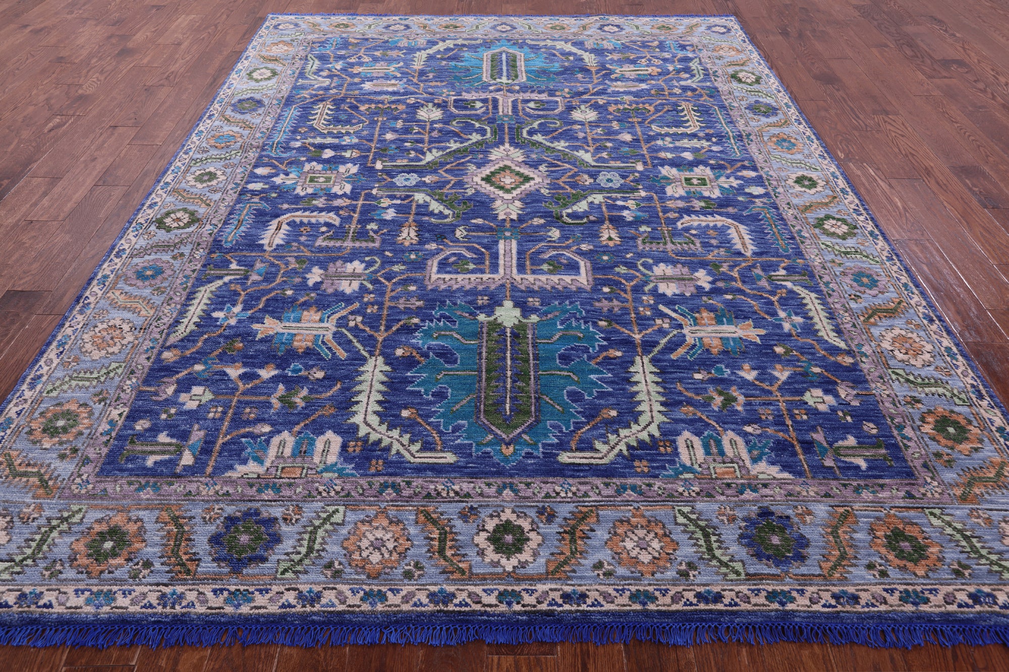 Blue Persian Fine Serapi Hand Knotted Wool Rug - 8' 0" X 10' 4" - Golden Nile